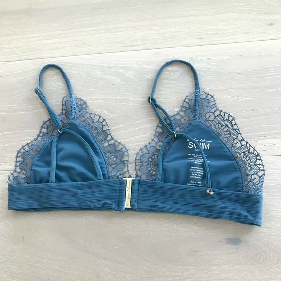 For Love and Lemons Swim | Taylor Lace Trim Triangle Bikini Top Teal Sz Medium - Picture 5 of 7